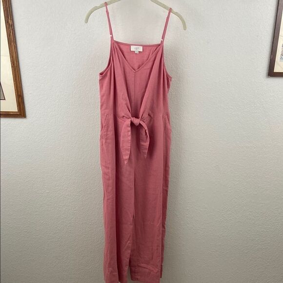 LOFT Pink Linen Blend Front Knot Jumpsuit size Small - Picture 1 of 12